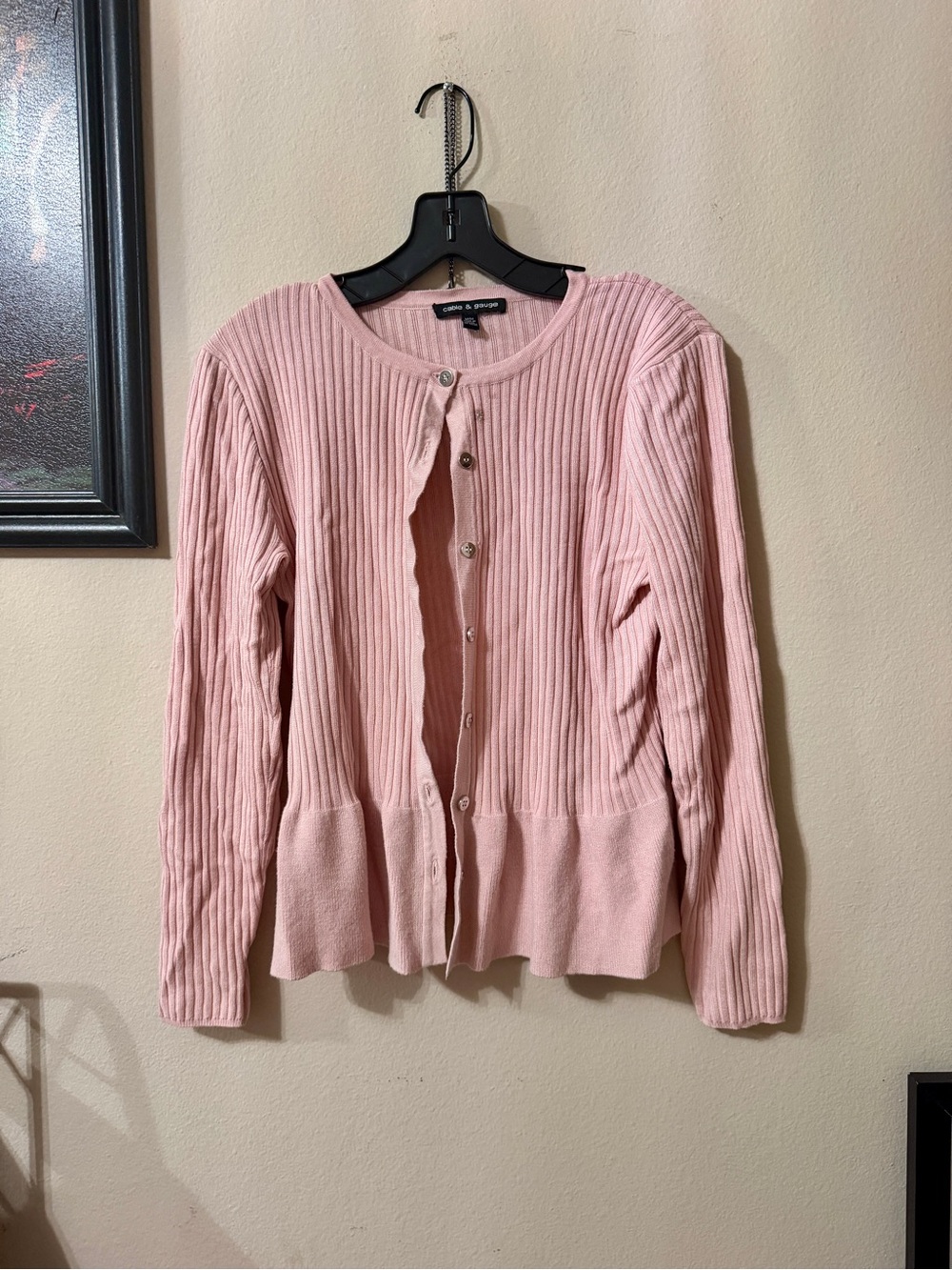 Cable + Guage Dusty Pink Ribbed Button-Front Cardigan w Top